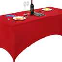 FORLIFE 6FT Rectangular Spandex Tablecloth, Red, Fitted Table Cover for Patio, Universal for Wedding, Banquet, Party