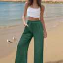 Womens Wide Leg Capri Pants Summer Palazzo Dressy Casual Pant Beach Loose High Waist Lounge Flowy Trouser with Pockets (Green, XXL)