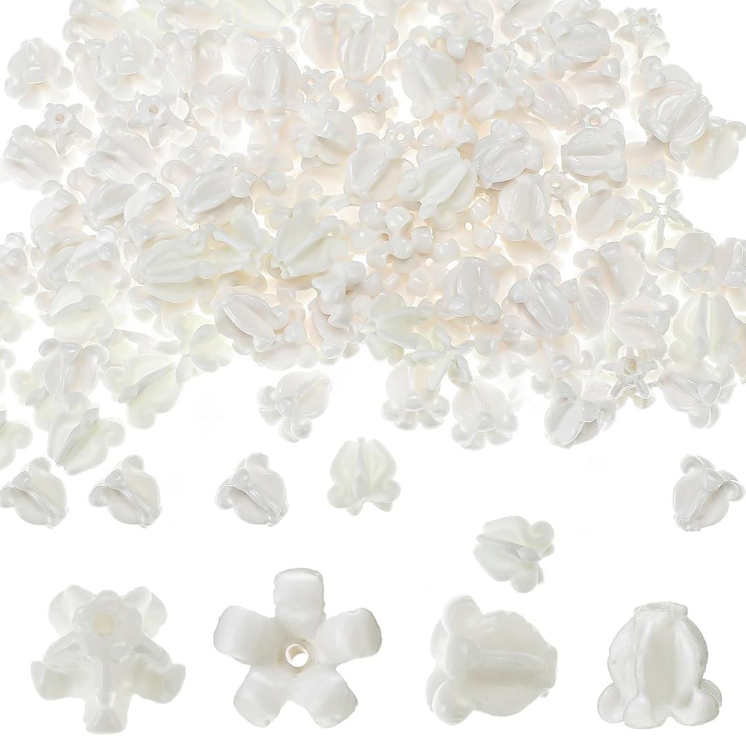 Jutom 100 Pcs Artificial Crown Flower Beads Coral Flower Shell Beads for Jewelry Making, Hawaiian Crown Garland Lei Making, DIY Craft Necklace Bracelet Supplies (White)