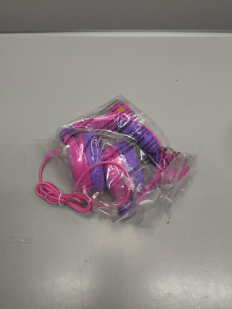 Clever Kids Headphones Cat Ear, LED Light Up, 85dBA Safe Volume, Stereo Sound Toddler Headphones for Travel School, Foldable 3.5mm Wired Kids Headphone for iPad Tablets, Meow Lollipop-Hot Pink