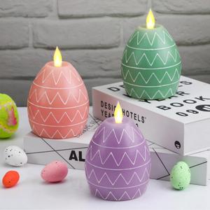 MTLEE 3 Pcs Easter Egg Candles 3 Color Scented Real Wax Led Easter Flameless Candles Spring Battery Operated Egg Shaped Holiday Home Living Party Decoration Centerpiece