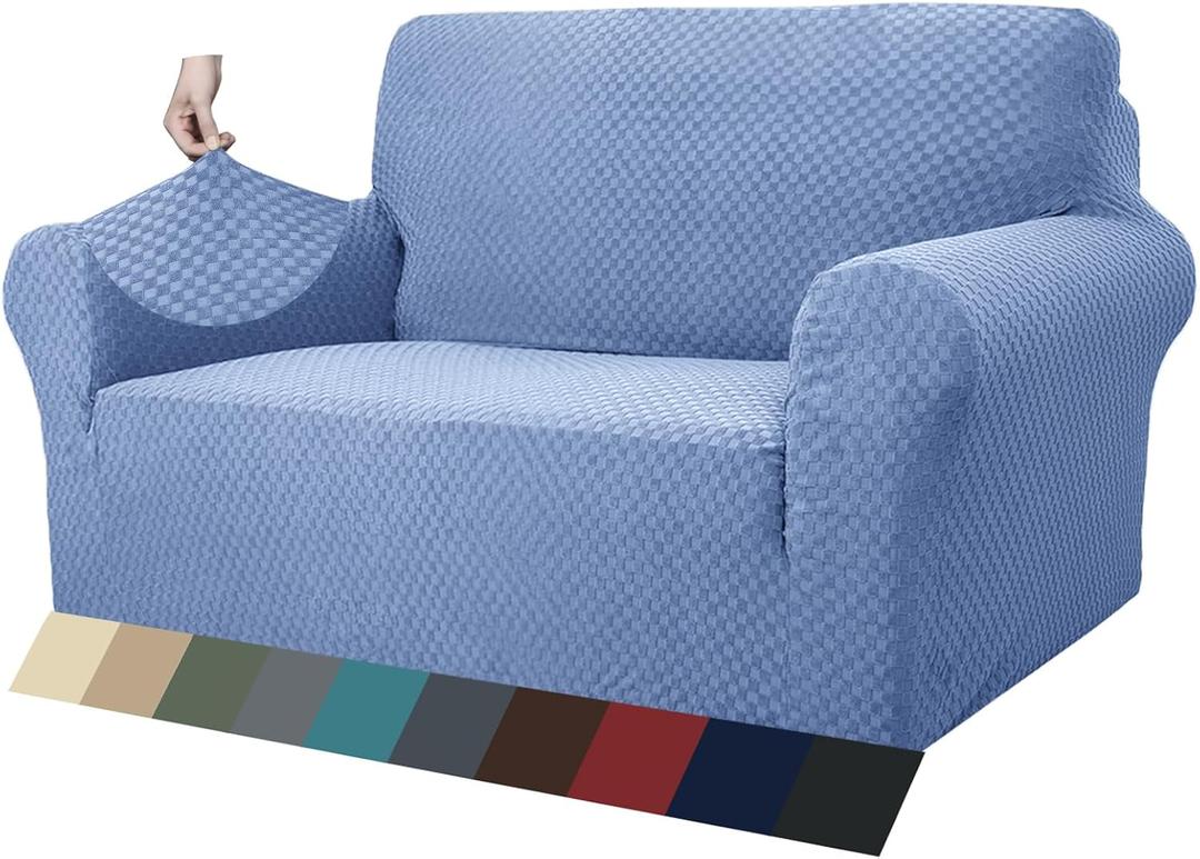 ZNSAYOTX 1 Piece Jacquard Couch Covers for 2 Cushion Couch High Stretch Loveseat Slipcover for Pets Dogs Anti Slip Love Seat Sofa Slipcover Furniture Protector (Medium, Light Blue) (Medium (55"-69"), Dusty Bluesee Picture)