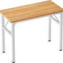 sogesfurniture Small Computer Desk 31.5 inches Folding Table No Assembly Sturdy Writing Desk Folding Desk for Small Spaces, Teak Color Desktop and Black Steel Frame, Teak & White