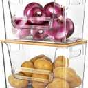 Delamu 2 Set Pantry Organizers and Storage, Trash Bag Holder Under Sink Organizer for 4-13 Gal Bags, Trash Bag Dispenser with Bamboo Top for Onion, Potato, Garlic, Clear (11-7/32"L*7" W*7-1/8"H)