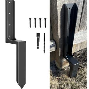 Fence Post Repair Kit, 1 Pc Heavy Duty Fence Post Anchor Ground Stakes, for Broken/Leaning/Rotted Wood Fence Post, Rustproof Steel Mender with Easy Installation, Black