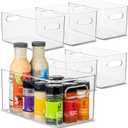 Plastic Food Storage 6 Pack Clear Container Bin with Handles for Organizing Kitchen, Pantry, Fridge, Freezer, Pantry,Bathroom. 10"x6"x5"