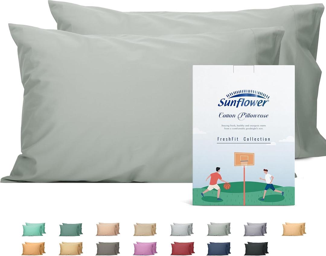 Sunflower King Pillowcases Set of 2, 100% Cotton King Pillow Cases 2, 2040 inches Storm Grey, Soft and Breathable