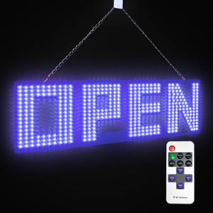 LED Open Sign 15"x 5" Flashing Blue Open LED Sign for Business with Remote, Small Open Signs for Cafs, Bakery, Barbershops, Boutiques, Bookstores