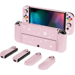 PlayVital AlterGrips Protective Slim Case for Nintendo Switch OLED, Ergonomic Grip Cover for Joycon, Dockable Hard Shell for Switch OLED w/Thumb Grip Caps & Button Caps (Cherry Blossoms Petals)