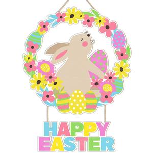 Happy Easter Spring Flowers Decor Sign for Home Room Wooden Wreaths Decorations, Funny Spring Rabbit Bunny Egg Decorations for Home Room, Easter Gifts for Women Men Rabbit Lover