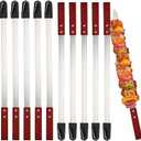 Idong 10 PCS Kabob Skewers 23.6" Flat Stainless Steel BBQ Skewers for Grilling Meat with Wood Handle and Tip Guards, Heavy Duty Reusable for Koobideh Persian Brazilian Shish Kebab