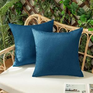 Woaboy Set of 2 Outdoor Waterproof Throw Pillow Covers Decorative Farmhouse Pillowcase Solid Cushion Cases for Patio Tent Balcony Couch Sofa Car Blue 18x18 inch