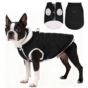 PUPTECK Dog Winter Coat, Warm Fleece Pet Jacket with Harness Built in, Water Resistant Windproof Collar Dog Puffer Vest, Doggy Snowsuits for Medium Small Dogs Cold Weather Apparel Outdoor, Black M