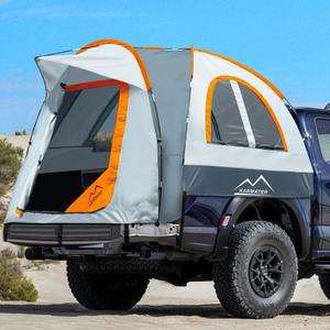 Pickup Truck Tent, Waterproof PU2000mm for Camping 5.5-6.5 Ft Bed, 2-Person Sleeping With Double Layer Design Windows, Expandable Triangle Sunshade Awning (Orange)