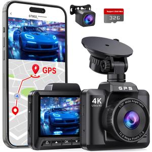 Dash Cam Front and Rear, Ecomoment 4K+1080P Dual Dash Camera for Cars, Built-in WiFi GPS Dashboard Camera, 2.4" IPS Screen Dashcam, 170 Wide, Night Vision, WDR, G-Sensor, 32GB SD Card Included (Black)