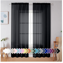 Simplebrand Black Sheer Curtains 90 Inches Long, Light Filtering Rod Pocket Solid Color Window Sheer Curtain Panels, Elegant Curtains & Drapes for Living Room, Bedroom 2 Panels (Black, 42" W x 90" L)
