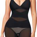 KUMAYES Shapewear Bodysuit for Women - Tummy Control Butt Lifter Fajas Body Shaper V-Neck Body suit Waist Trainer (Large, Black)