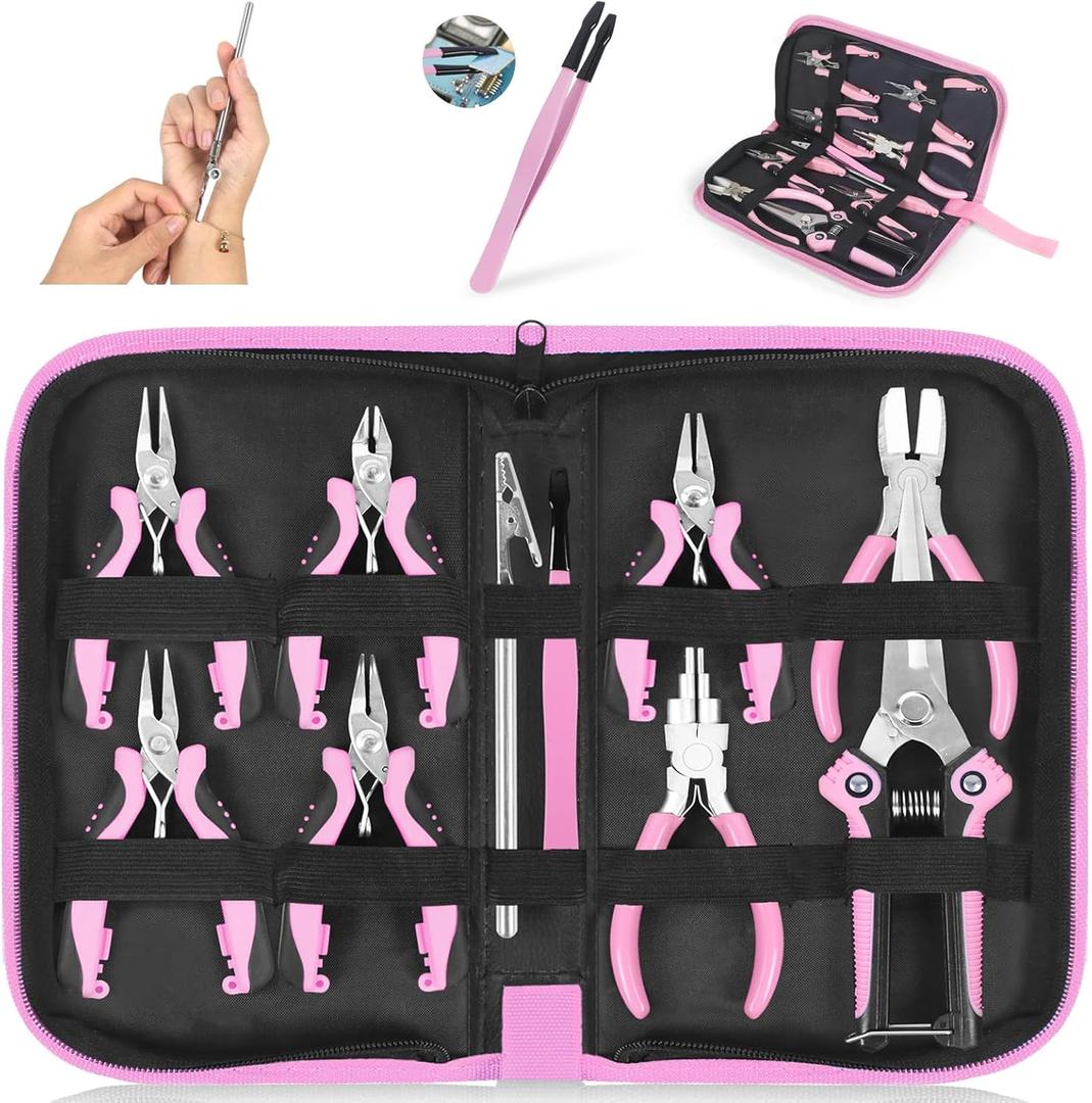 Toolour Jewelry Pliers Set Jeweler Making Tools for Adults,11pcs Professional Jewelry Pliers Tool Kit with Jewelry Making Supplies for DIY Beading Crafting Crimping Cutting Repair