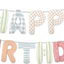Colorful Happy Birthday Banner Foil Letter Balloon, 14 Inch 3D Plaid, Polka Dots, Stripes Patterned Reusable Mylar Foil Letters, Birthday Decorations (Birthday Banner 1)