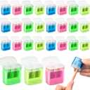 24 Pcs 2 Holes Small Manual Pencil Sharpener with Lid, Colored Handheld Dual Hole Pencil Sharpeners Bulk, Crayon Colored Pencils Sharpener, Pencil Sharpener for Kids, Office, School, Classroom