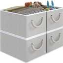 Fabric Storage Bins 4-Pack, Collapsible Storage Baskets for Organizing Toys, Books, Shelves, Closet, Linen Storage Boxes, Decorative Storage Baskets with Rope Handles, Grey