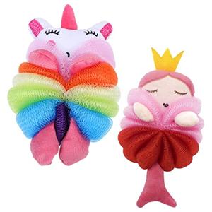 Ipetboom 3pcs Cartoon Bath Balls for Kids Kid-Friendly Shower Loofah Sponge Fun Mermaid Design for Toddler Bathing