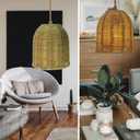 3PACK Coastal Dome Rattan Pendant Light Shades, Set of 3 Woven Boho Lampshade for Floor Lamps, Chandelier, Wall Sconces Light Fixture