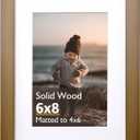 KINLINK 6x8 Picture Frame, Brown Solid Wood Frame with Acrylic Plexiglass for Pictures 4x6 with Mat or 6x8 without Mat, Tabletop and Wall Mounting Display Photo Frame 1 Pack
