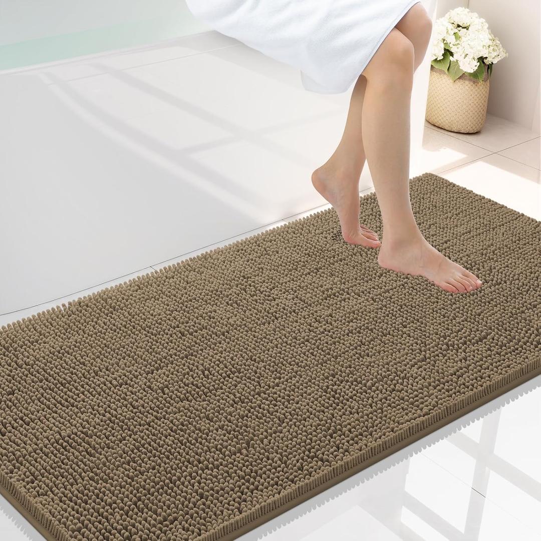 Smiry Luxury Chenille Bathroom Rugs 40x24, Extra Soft and Absorbent Shaggy Bath Mat, Machine Washable, Non-Slip Plush Carpet Runner for Tub, Shower, and Floor, Home Decor Accessories, Camel