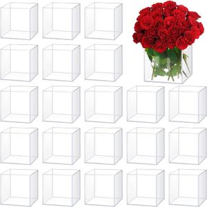 Dandat 24 Pcs Square Vases for Centerpieces 5" x 5" x 5" Cube Clear Flower Vase Square Candle Holder for Plant Wedding Events Party Ceremony Home Office Decoration