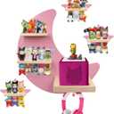 for Toniebox Starter Tonie Shelf Wall Mounted Set of 4 (Moon and 3 Stars),Tonies Figures Tonies Storage,Magnetic Wooden Floating Shelves Compatible with Tonie box Player Character for Children Room