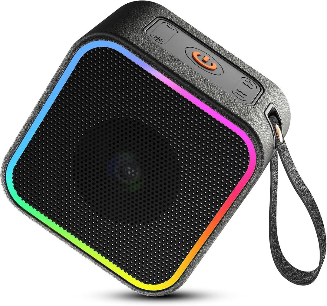 Portable Bluetooth Speaker, Wireless Speaker with Lights, Built-in Mic Bluetooth 5.3, Portable Wireless Up to 10H Playtime, 8W Powerful Crystal Punchy Bass, for Home/Outdoor/Party/Beach, Brown (Black)