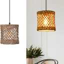 Arturesthome Boho Hand Woven Rattan Pendant Light Fixture, Mini Farmhouse Natural Chandelier Lighting, Retro Wicker Hanging Lamp for Kitchen Island D 7.8*7.8