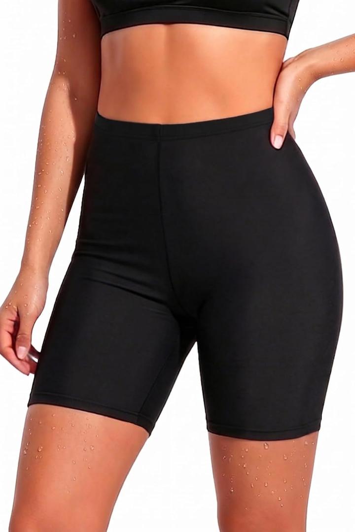 Holipick Womens High Waisted Swim Shorts 5"/7" Tummy Control Bottom (Black, S)