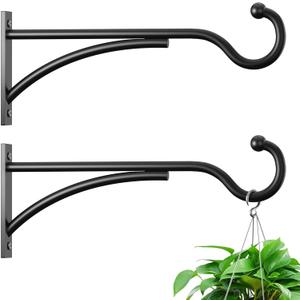 8 Inch 2 Pack Heavy Duty Plant Hangers Outdoor, Metal Plant Brackets for Hanging Baskets, Plant Wall Hooks for Bird Feeders, Wind Chimes & Lanterns, Premium Metal Hooks Matte Black, 30lbs Capacity