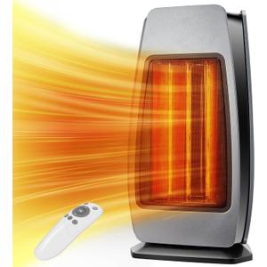 Infrared Space Heaters for Indoor Use, 1500W Electric & Portable Room Heaters with Thermostat, 4 Modes, 24H Timer, 70 Oscillating Electric Space Heater with Remote, Safe for Large Room Use (Grey)