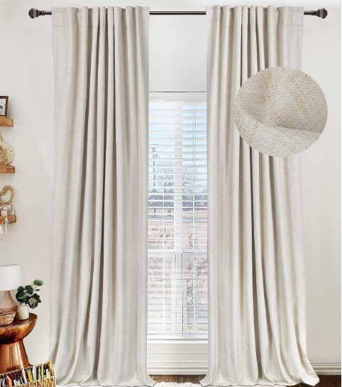 Linen Textured Total Blackout Curtains for Bedroom 102 Inches Long, Cream | 100% Blackout Shield, Back Tab/Rod Pocket Living Room Drapes, Thermal Insulated Blackout Curtains 2 Panels Set, 50"W x 102"L
