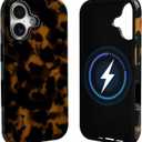 NITITOP Compatible with iPhone 16 Plus Case Magnetic Compatible with MagSafe Cute Leopard Amber Aesthetic Tortoise Design for Women Men Girls Soft TPU Shockproof Protective Cover - Black