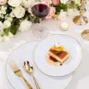 Nervure 100Pieces White with Gold Rim Plastic Plates - 7.5inch Disposable Gold Salad/Dessert Plate - White and Gold Plastic Plates Ideal for Wedding & Party & Mothers Day