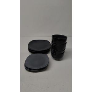 Gallery Table Tops Dinnerware Sets for 4, 12 Pieces Opal Glass Plates and Bowls Set, Dishwasher and Microwave Safe Dish Dinning Ware, Chip and Scratch Resistant Dishware Black Grey