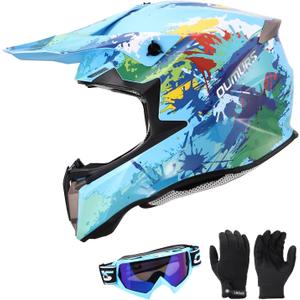 Dirt Bike Helmet for Kids with Goggles & Gloves for Boys & Girls, DOT Certified Kid ATV Helmet Motocross Off Road L