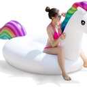 Jasonwell Giant Inflatable Unicorn Pool Float Floatie Ride On with Fast Valves Large Rideable Blow Up Summer Beach Swimming Pool Party Lounge Raft Decorations Toys Kids Adults