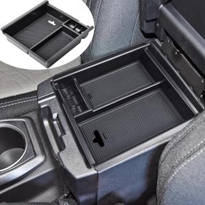TACOBRO Center Console Organizer Compatible with Toyota Tacoma Accessories 2016 2017 2018 2019 2020 2021 2022 2023, Interior Armrest Insert Tray Underseat Storage Box, Black Trim