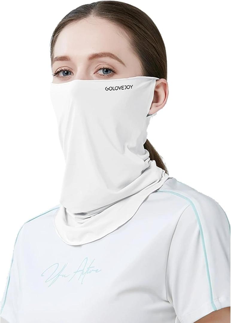 PROUDDEMON UPF 50+ Washable Face Mask for Women & Men  Ice Silk Cooling Full Face Sun Protection Breathable Neck Gaiter (White)