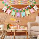 Frienda 4 Pcs Spring Garland Decorations Felt Pompom Ball Garlands Hello Spring Tulip Flower Banner for Holiday Birthday Party Carnival Decoration Photo Prop Nursery Easter Farmhouse Decor