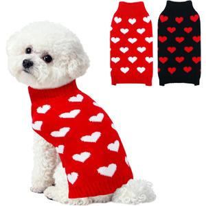 2 Pack Valentines Dog Sweater, Knit Pet Small Dog Sweater Holiday Valentines Day Outfit Clothes for Small Medium Large Dogs Pets (Red & Black, Medium)
