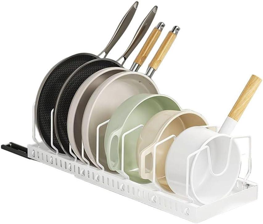 pull out pots and pans organizer under cabinet, pot lid organizers inside cabinet holders for kitchen, Horizontal and vertical pulling modes, lid rack for pot lids (White vertical)