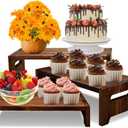 MRPAPA 3 Tier Cupcake Stand & Wood Display Risers,for Food Desserts Stand Perfume Organizer Funko POP Collections, Display Stand for Organizer and Decoration (Dark Brown-Display Riser)