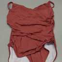 B2prity One Piece Swimsuit Tummy Control Criss Cross Bathing Suit Slimming Ruched Swim Suit Push Up V Neck Swimwear (Medium, Brown)