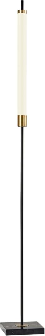 Adesso LED Floor Lamp – Black with Antique Brass and Frosted Shade, 4-Way Brightness, 12W Integrated LED Accent Light for Living Room, Bedroom, and Home Office, 72” Tall